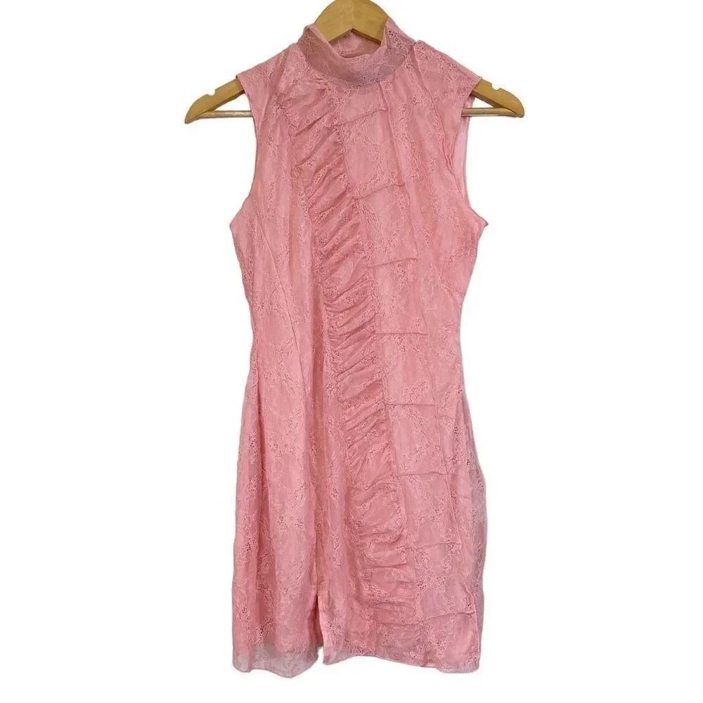 UO Estee Ruched Lace Mini Dress pink